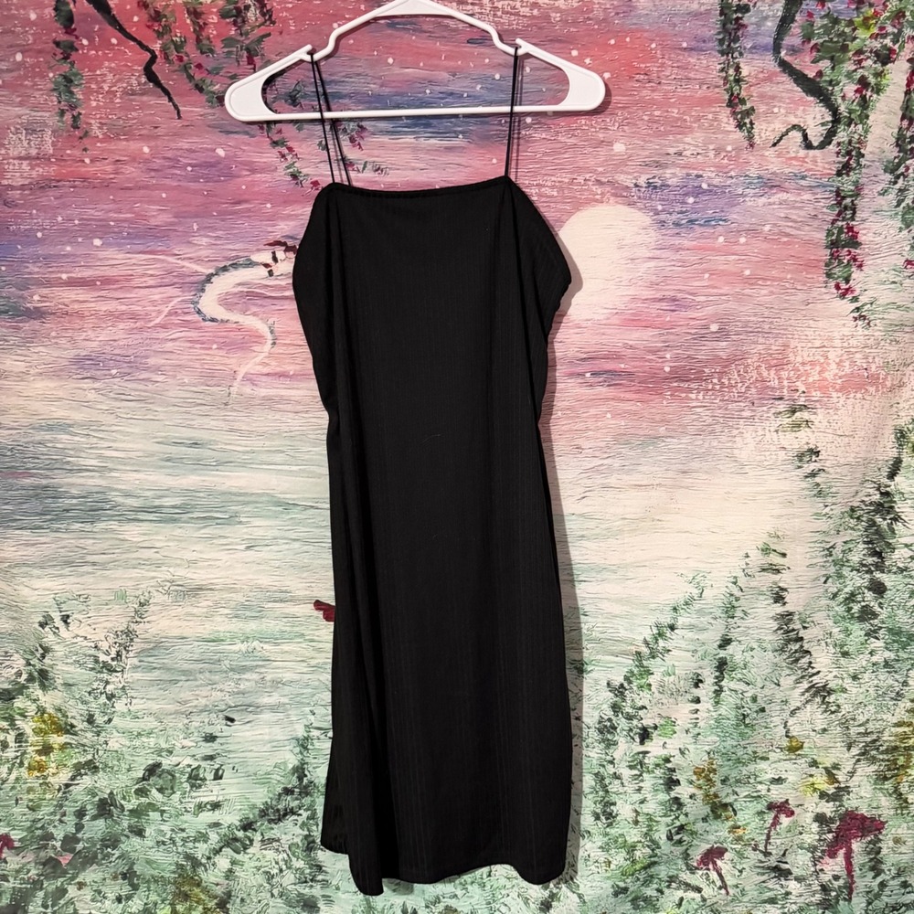 No Boundaries Black Ribbed Spaghetti Strap Bodycon Mini Dress Womens Large 11-13
